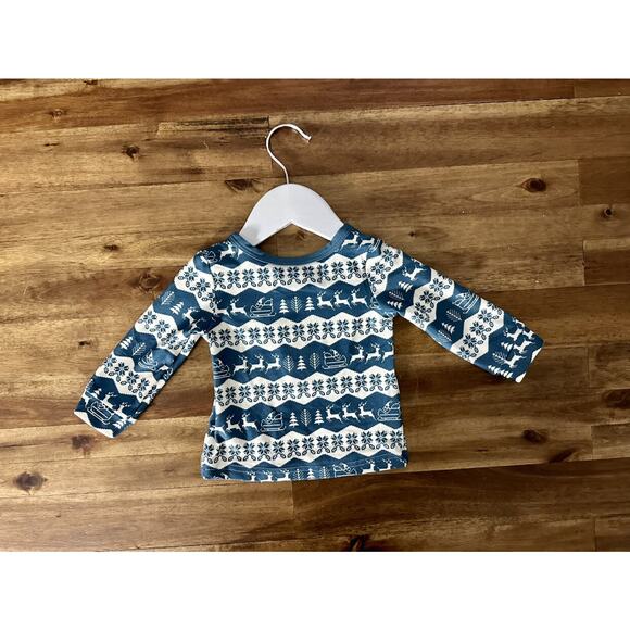 NWT SweetHoney Dreamer Pajama Set Blue Cream Sleigh Ride Fair Isle Pants Baby 6M - Picture 4 of 8